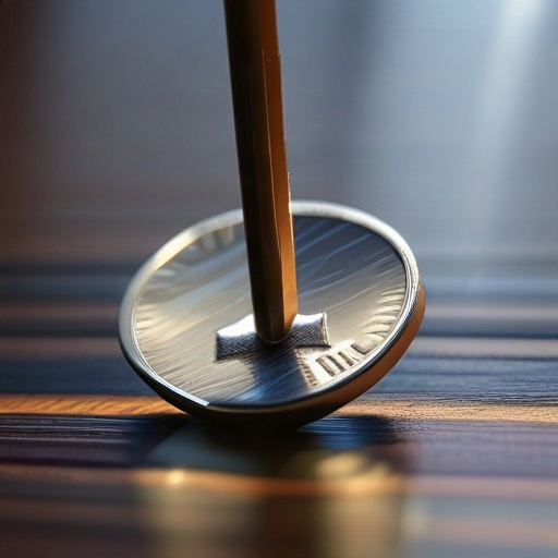 A crisp metallic clink as a small metal object (like a coin or key) is lifted from a hard wooden or stone surface. The initial contact produces a clear, resonant 'ping' with a slight reverberation, followed by the subtle rustle of fingertips adjusting the object. Dry, close-mic recording with minimal ambience, emphasizing the nuanced metallic friction and tactile handling. Realistic, studio-quality foley sound with a natural, unadorned texture.